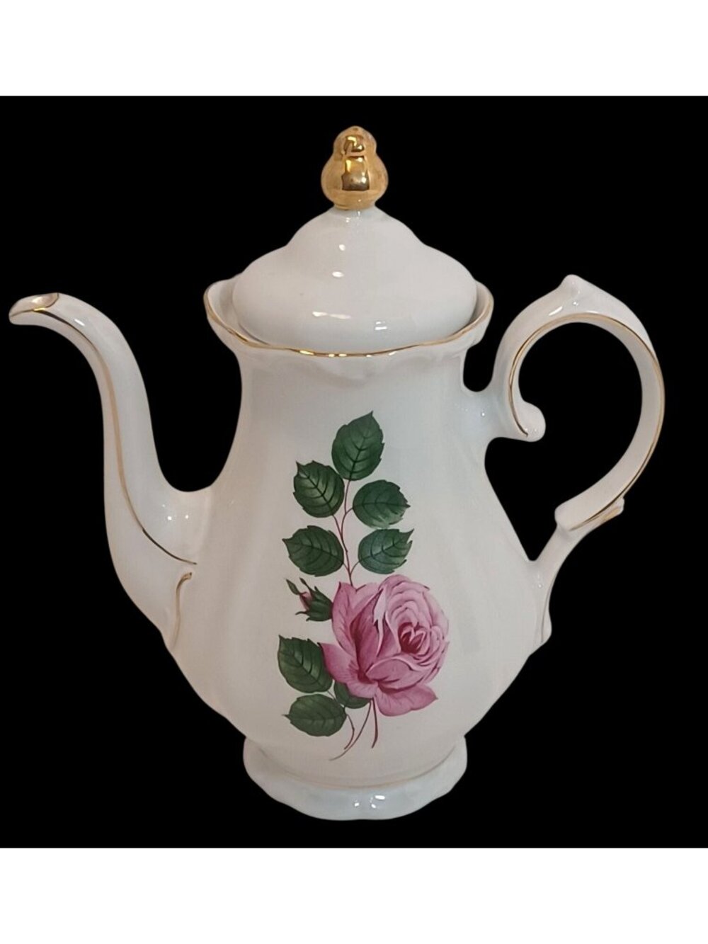 Vtg Rare Winterling Roslau Bavaria Germany Tea Coffee Pot Pink Rose w/ Gold Trim